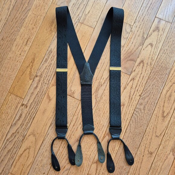 L'Aiglon France Elastic Black Floral Garden Embossed suspenders CAS Germany - Picture 1 of 15